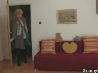 Blonde granny jumps on his penis