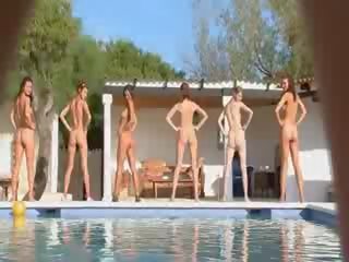 Six Naked girls by the pool from europe